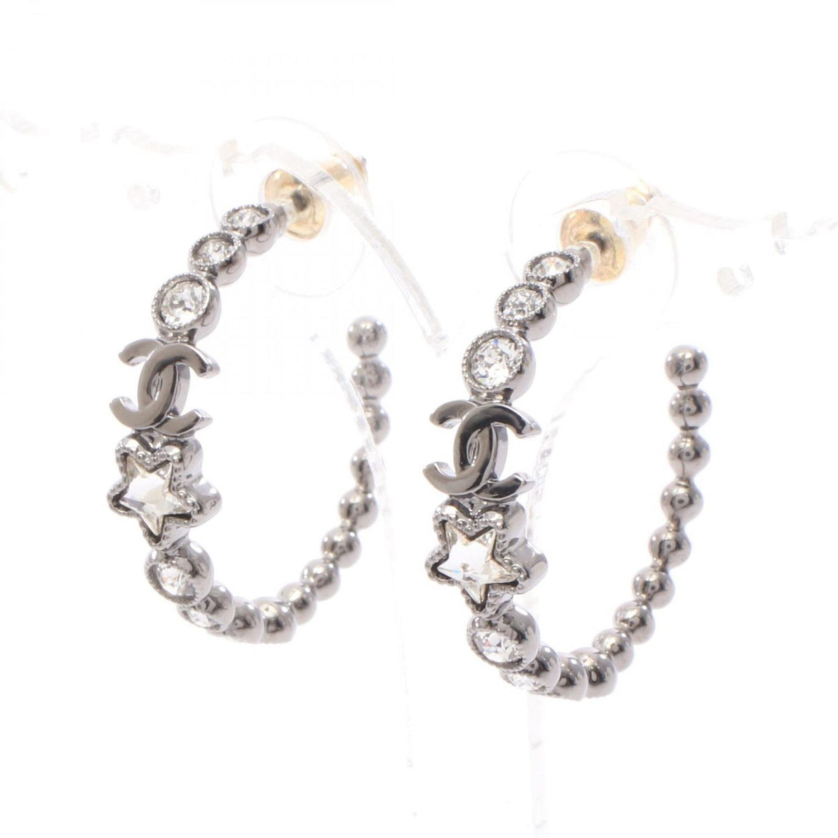 Chanel Earrings CC Logo Star Hoop Rhinestone