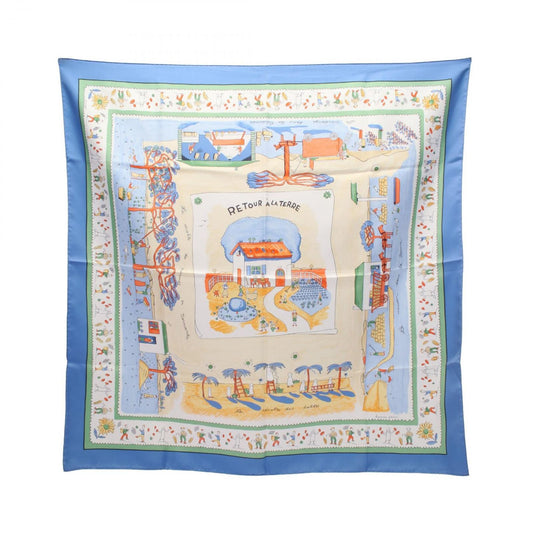 Hermes Scarf Carre 90 Retour a la Terre Blue Silk