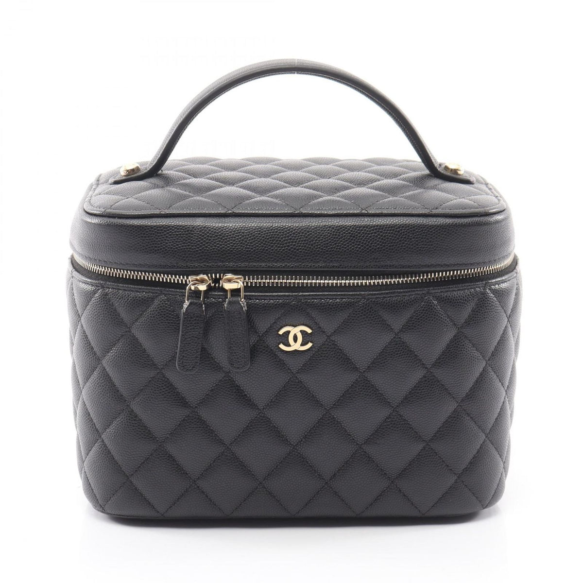 Chanel Handbag Timeless Classic Quilted Black Caviar Leather Vanity Bag