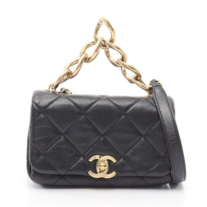 Chanel Shoulder Bag Mini Quilted 2-Way Black Lambskin Small Flap Chain
