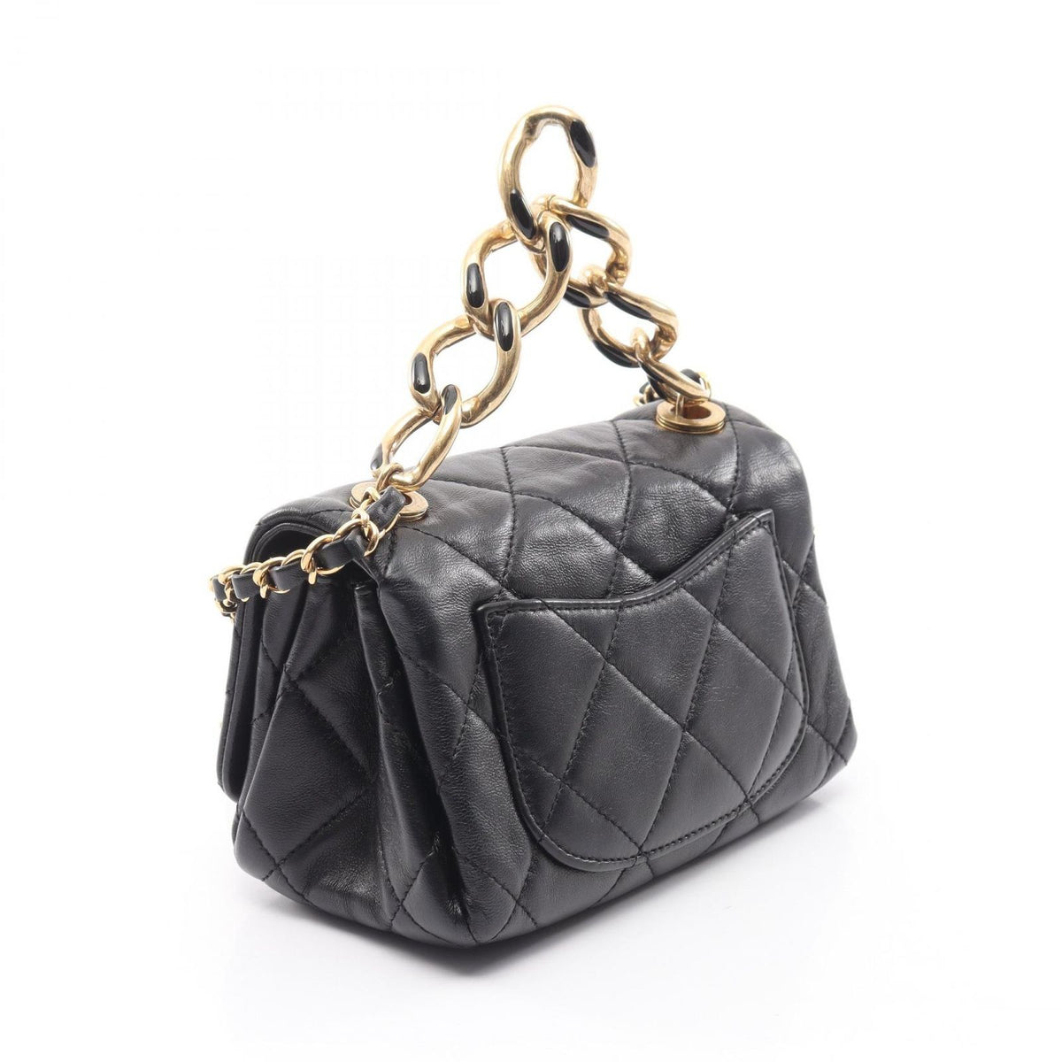 Chanel Shoulder Bag Mini Quilted 2-Way Black Lambskin Small Flap Chain — view 2