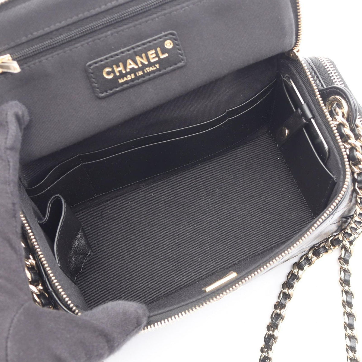 Chanel Shoulder Bag Quilted Vanity 2-Way Black Lambskin Chain — view 3