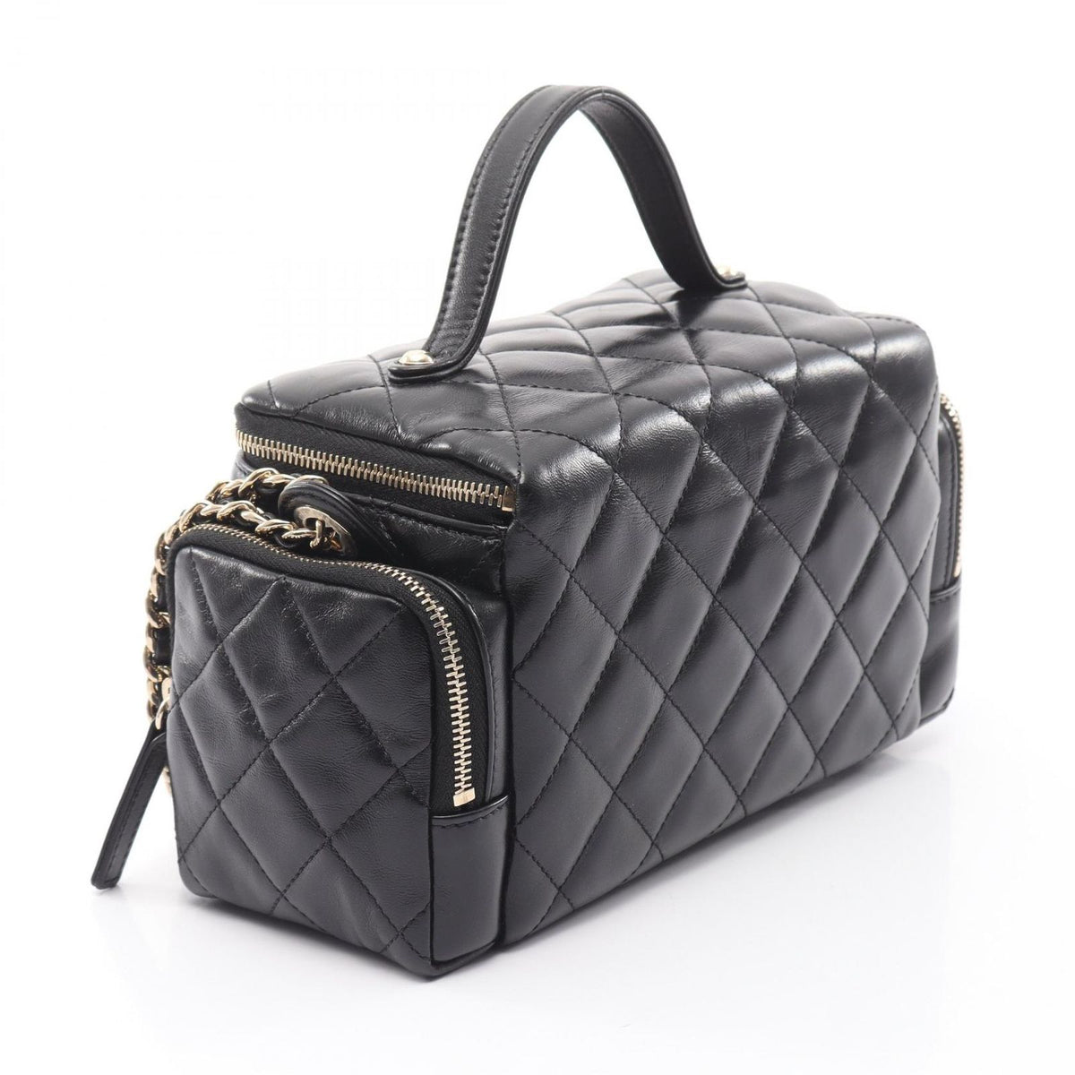 Chanel Shoulder Bag Quilted Vanity 2-Way Black Lambskin Chain — view 2