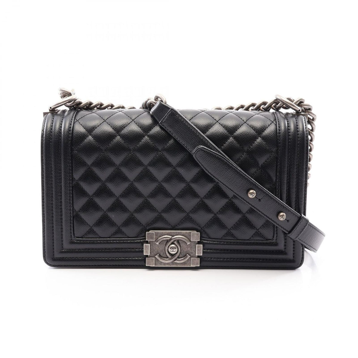 Chanel Shoulder Bag Boy Black Caviar Leather Chain