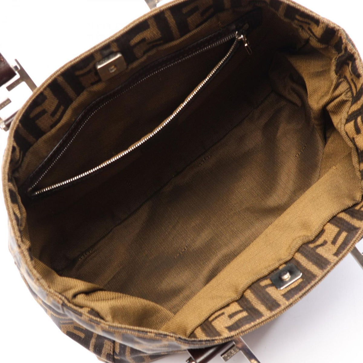 Fendi Tote Zucca Brown Black Canvas Leather Handbag — view 3