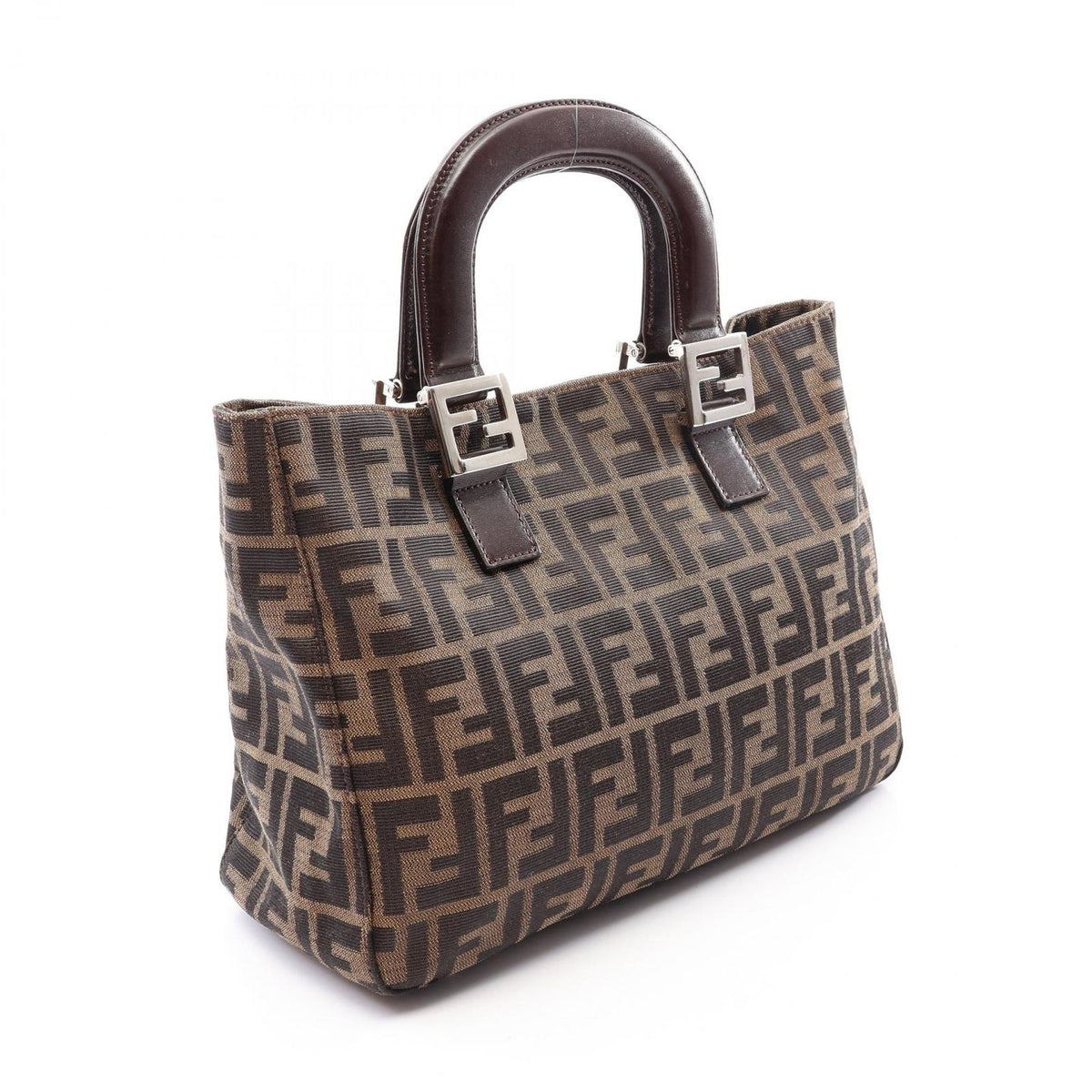 Fendi Tote Zucca Brown Black Canvas Leather Handbag — view 2