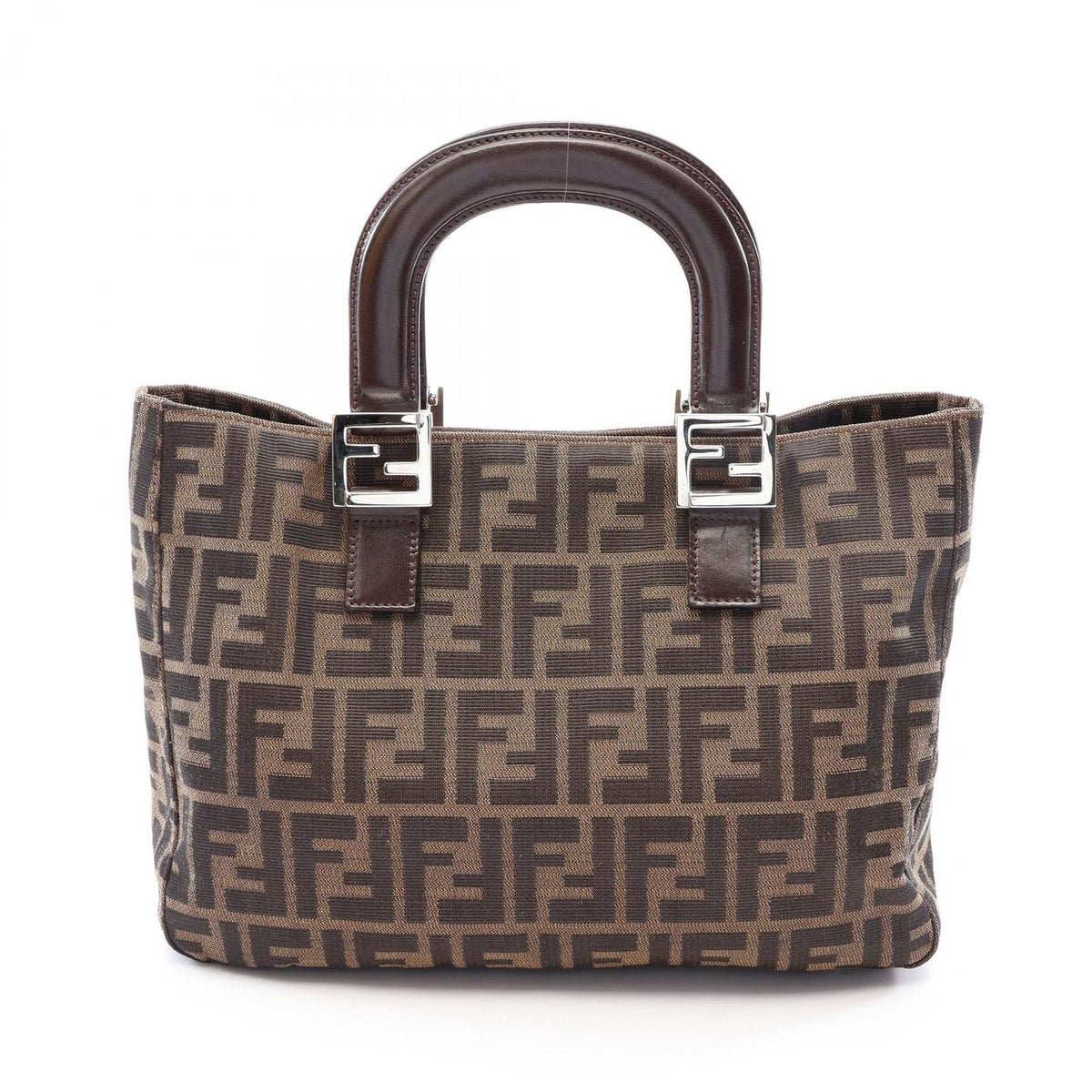 Fendi Tote Zucca Brown Black Canvas Leather Handbag