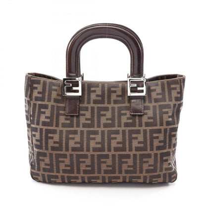 Fendi Tote Zucca Brown Black Canvas Leather Handbag