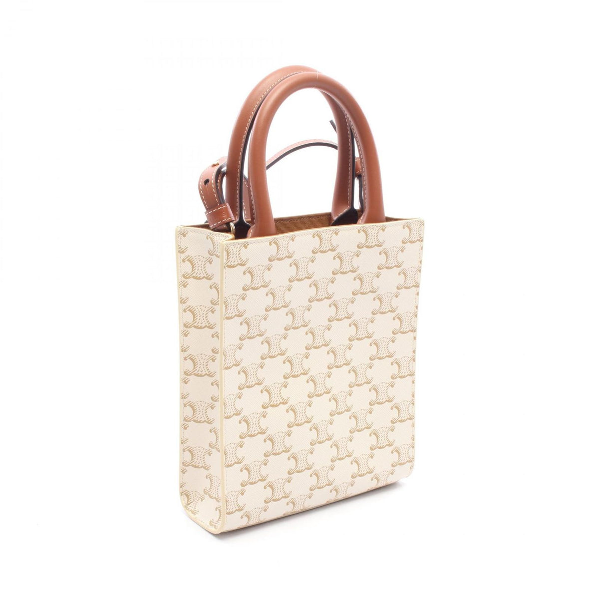 Celine Handbag Mini Vertical Cabas Triomphe 2-Way White Brown Leather — view 2