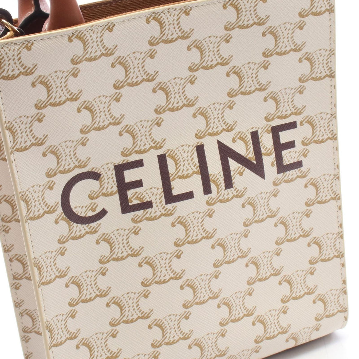 Celine Handbag Mini Vertical Cabas Triomphe 2-Way White Brown Leather — view 4