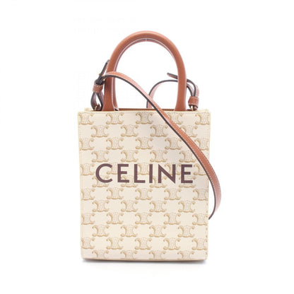 Celine Handbag Mini Vertical Cabas Triomphe 2-Way White Brown Leather