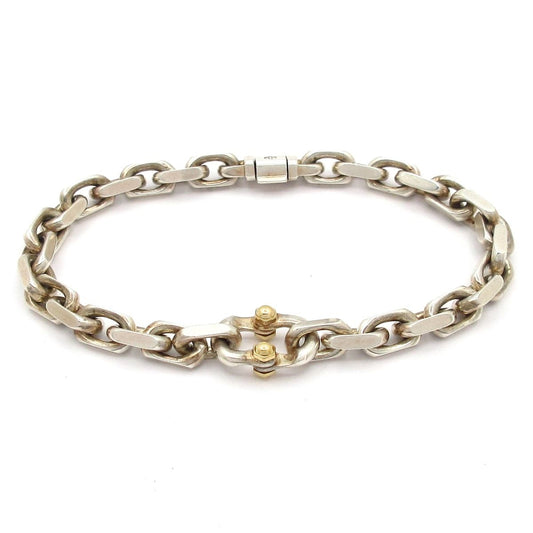 Tiffany & Co Bracelet Makers Narrow Chain Silver 18k Yellow Gold
