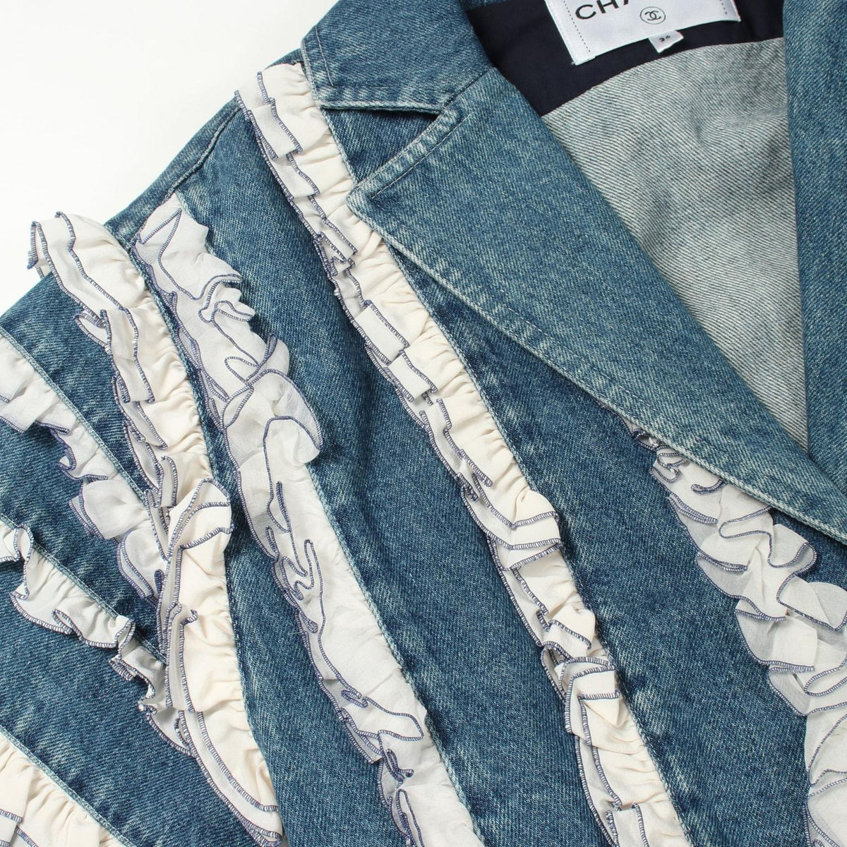 Chanel Denim Jacket Coco Buttons Ruffle 20S Cotton — view 7