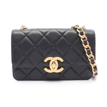 Chanel Shoulder Bag Quilted Black Caviar Leather Flap Chain