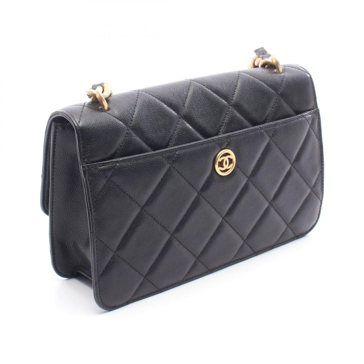 Chanel Shoulder Bag Quilted Black Caviar Leather Flap Chain — view 2