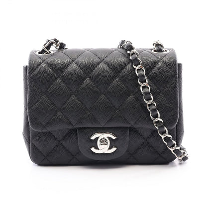 Chanel Shoulder Bag Mini Quilted Black Caviar Leather Chain