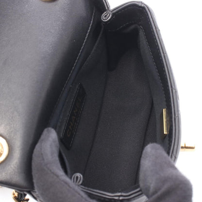 Chanel Shoulder Bag Mini Quilted Top Handle Black Lambskin Chain — view 3