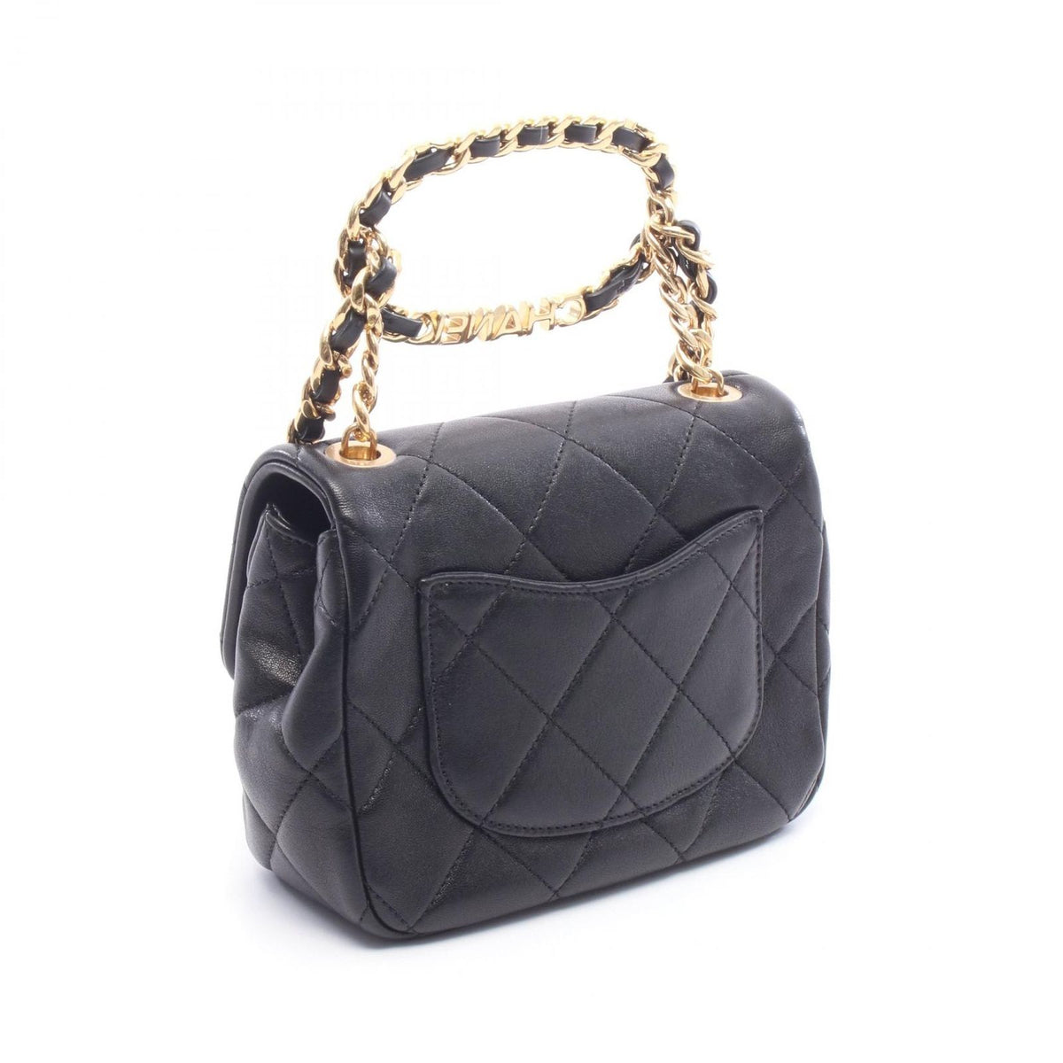 Chanel Shoulder Bag Mini Quilted Top Handle Black Lambskin Chain — view 2