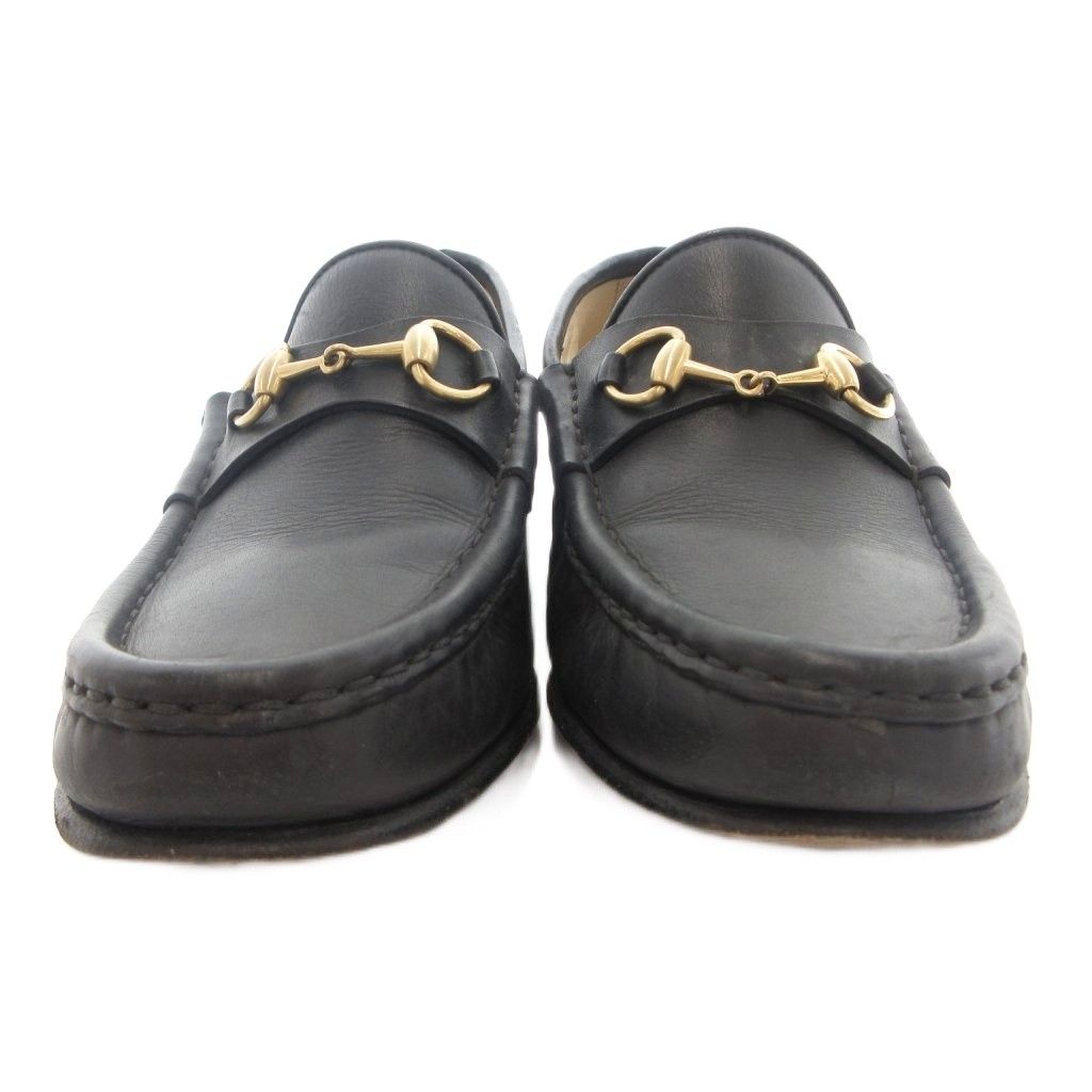 Gucci Horsebit Loafers Shoes Black Leather Gold — view 3
