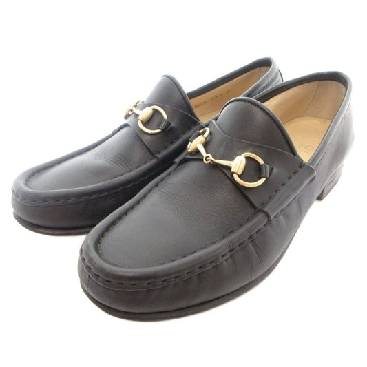 Gucci Horsebit Loafers Shoes Black Leather Gold