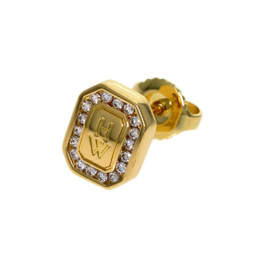 Harry Winston Logo Diamond Single Earrings 18k Yellow Gold