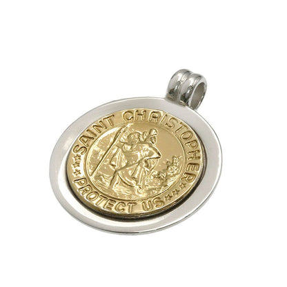 Tiffany & Co St Christopher Coin Pendant Silver 18k Yellow Gold