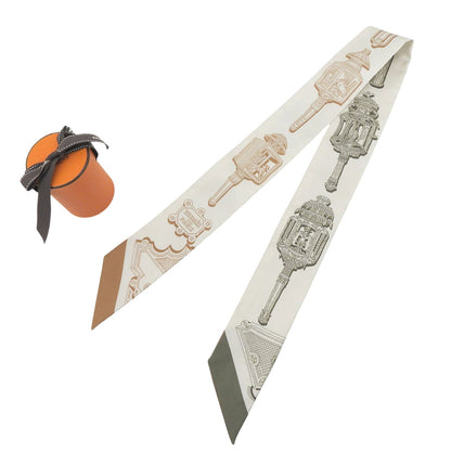 Hermes Twilly Merveilleuse Lantern Silk 100% Cream Glitter le Khaki Scarf — view 2
