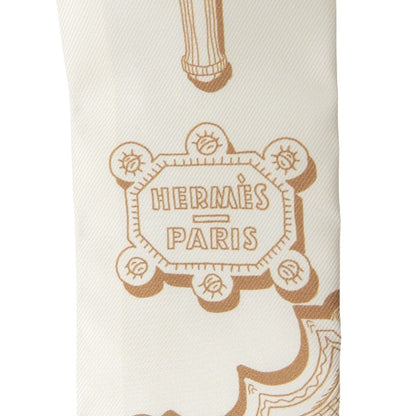 Hermes Twilly Merveilleuse Lantern Silk 100% Cream Glitter le Khaki Scarf — view 6