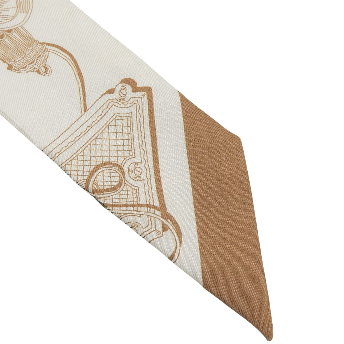 Hermes Twilly Merveilleuse Lantern Silk 100% Cream Glitter le Khaki Scarf — view 5