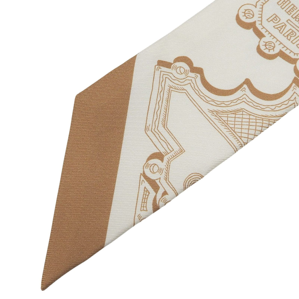 Hermes Twilly Merveilleuse Lantern Silk 100% Cream Glitter le Khaki Scarf — view 4