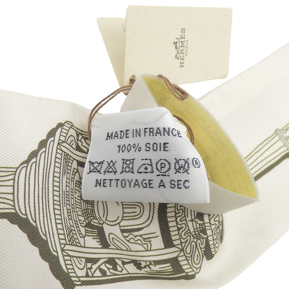 Hermes Twilly Merveilleuse Lantern Silk 100% Cream Glitter le Khaki Scarf — view 8