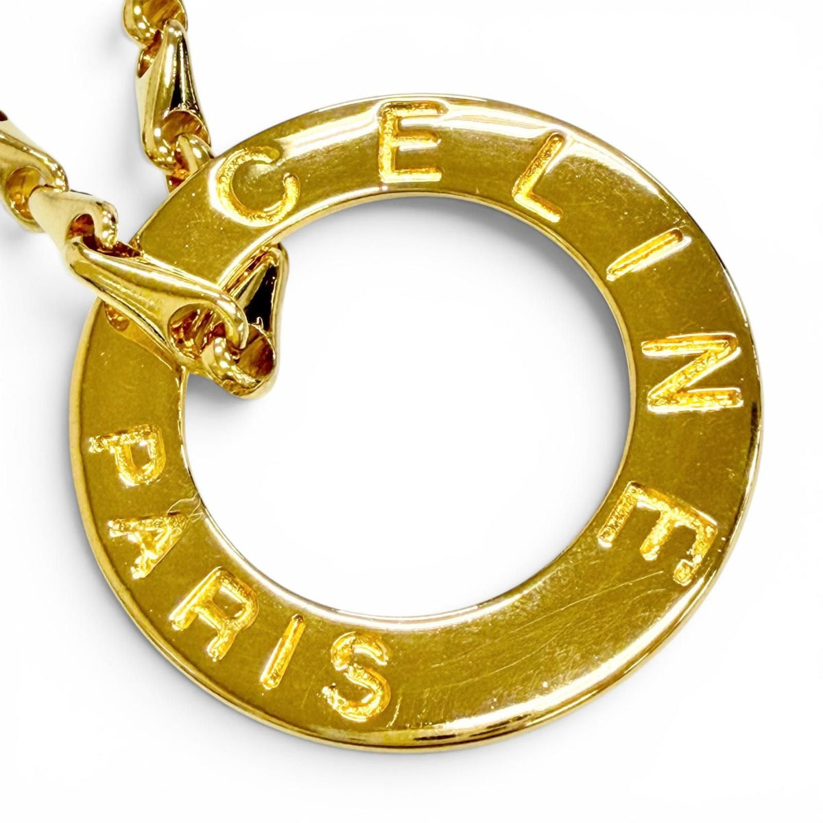 Celine Vintage Circle Logo Design Chain Pendant Gold — view 4
