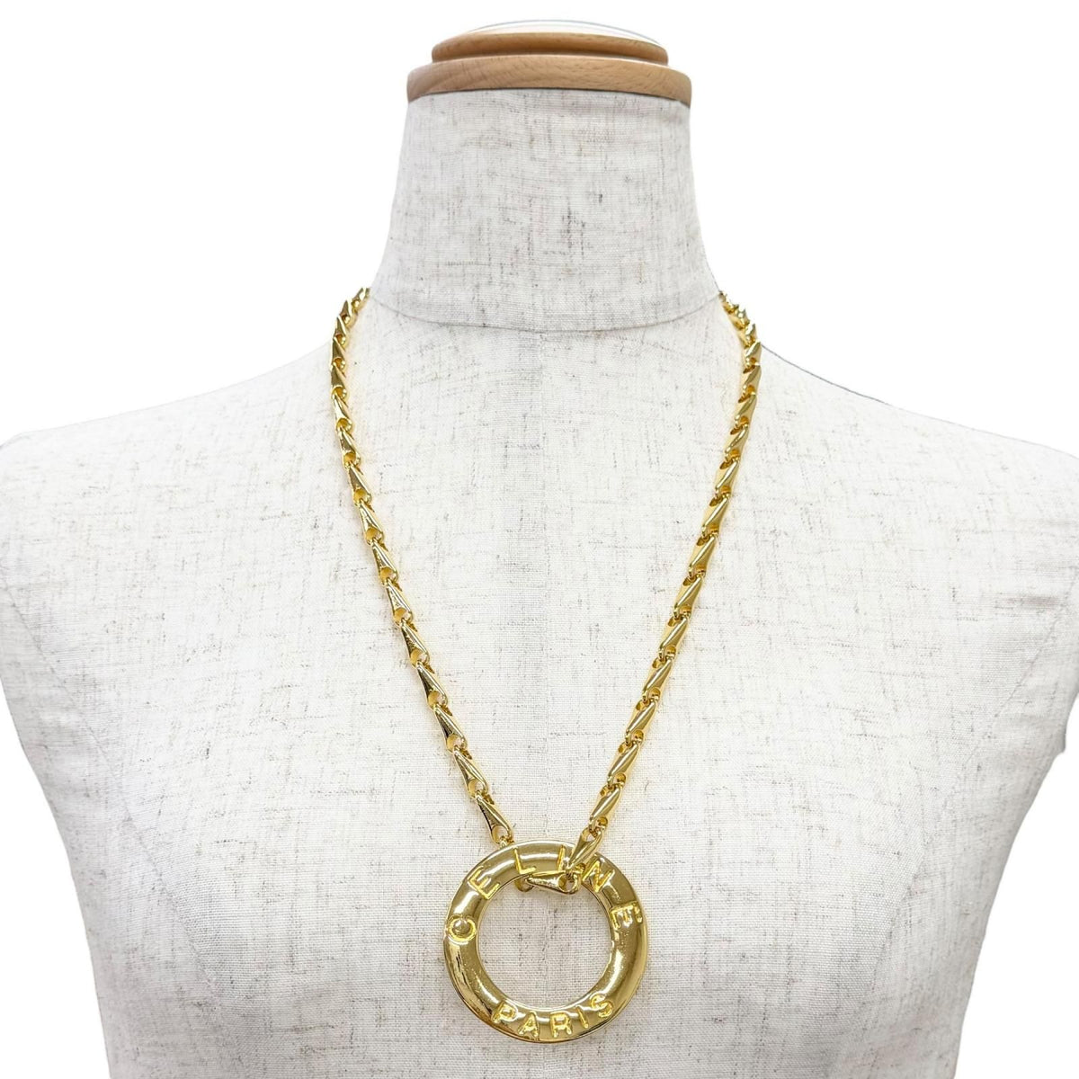 Celine Vintage Circle Logo Design Chain Pendant Gold — view 2