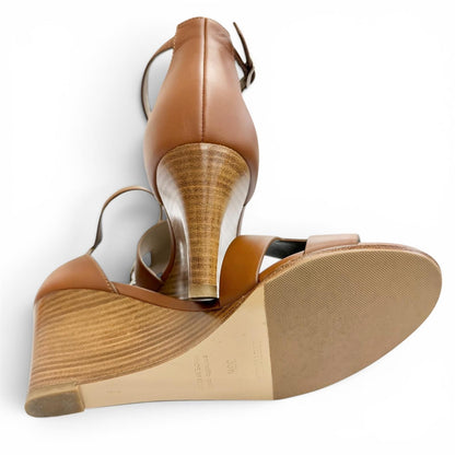Hermes Legend H Logo Ankle Strap Leather Wedge Sole Sandals Brown — view 5