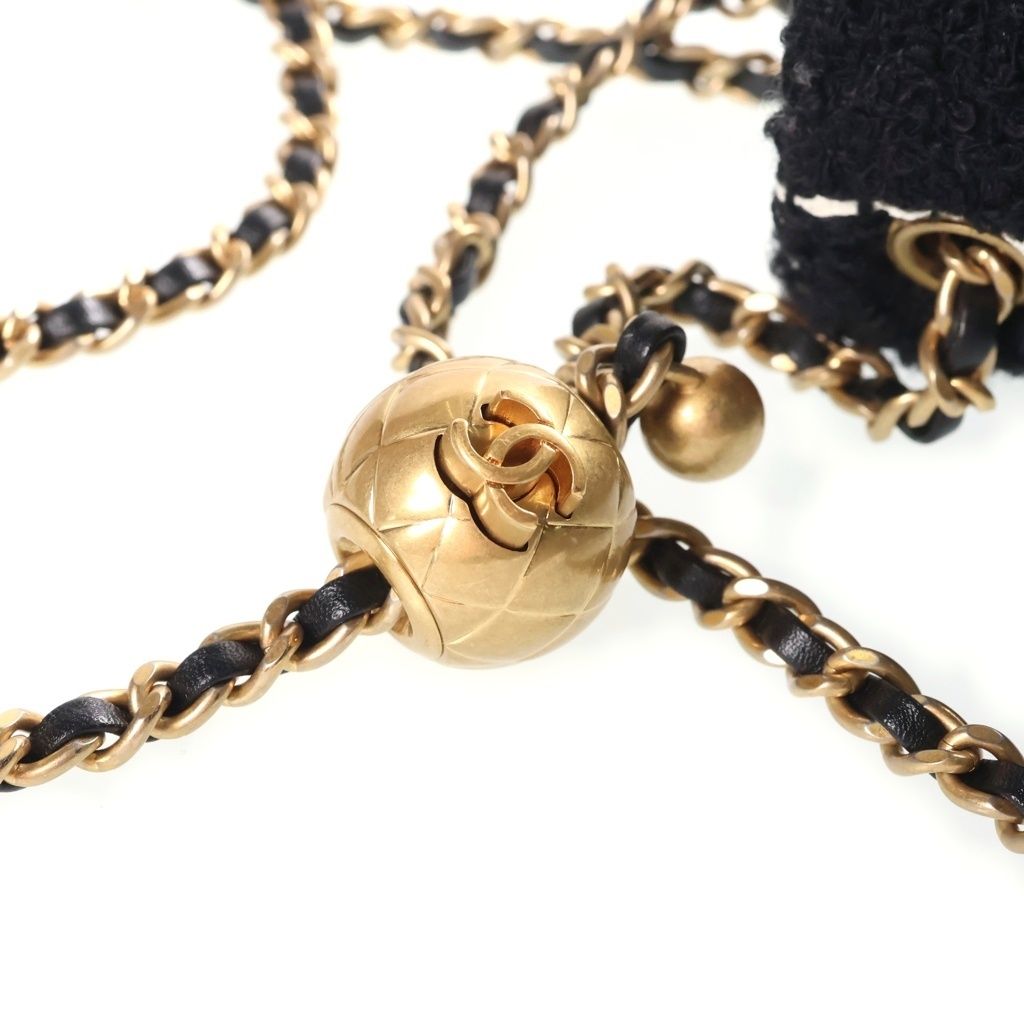 Chanel Mini Quilted 20 Tweed Chain Shoulder Bag Gold Black — view 7