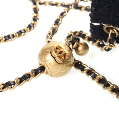 Chanel Mini Quilted 20 Tweed Chain Shoulder Bag Gold Black — view 7