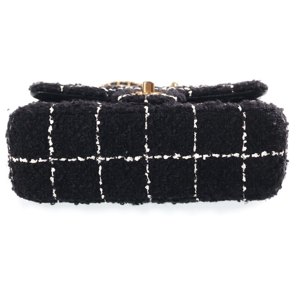 Chanel Mini Quilted 20 Tweed Chain Shoulder Bag Gold Black — view 4