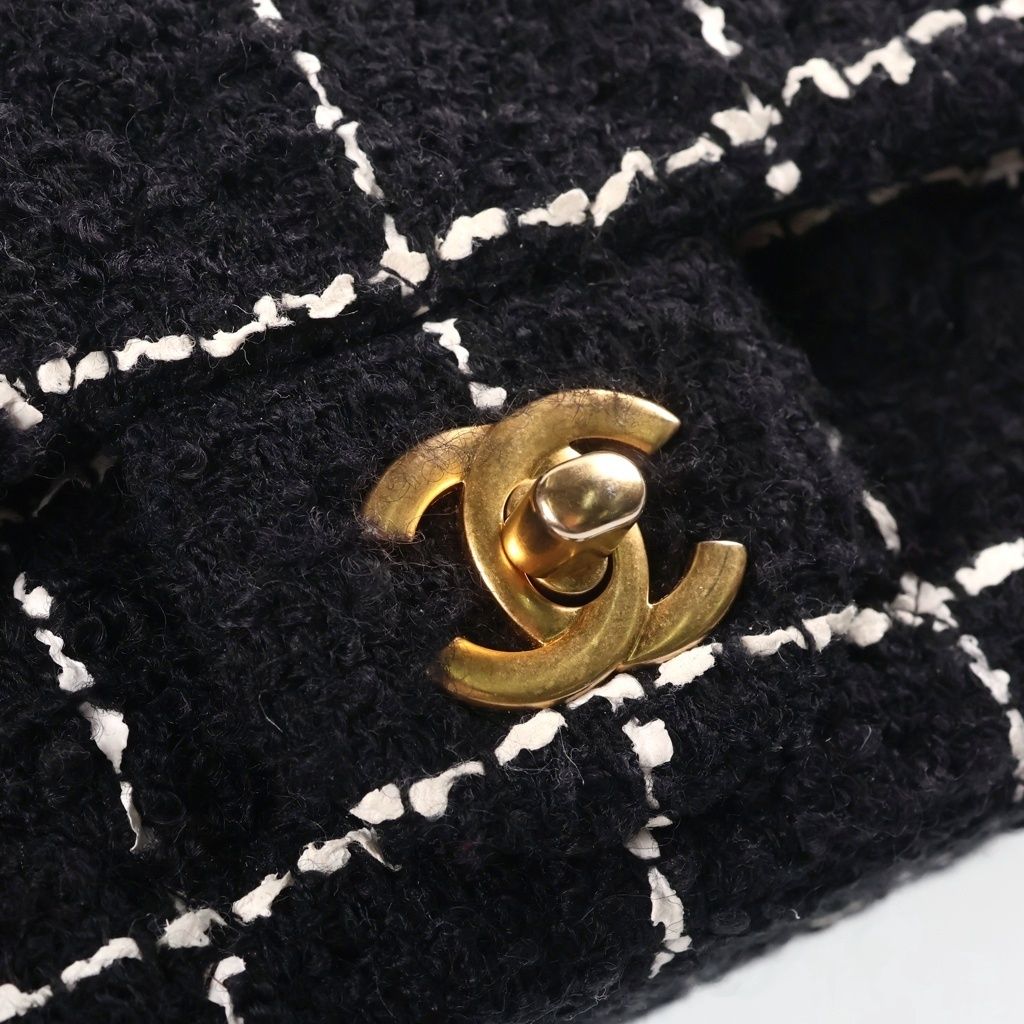 Chanel Mini Quilted 20 Tweed Chain Shoulder Bag Gold Black — view 6