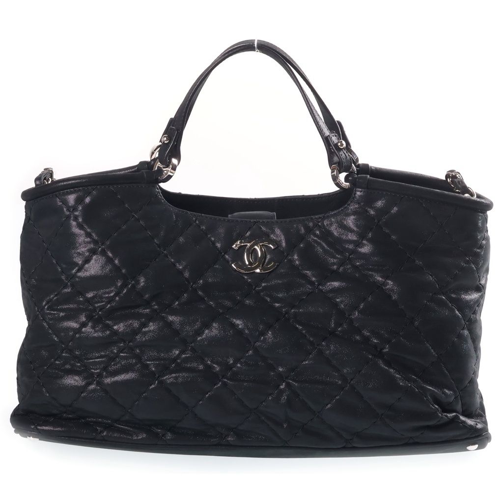 Chanel Wild Stitch Chain Shoulder Bag Black Leather Silver