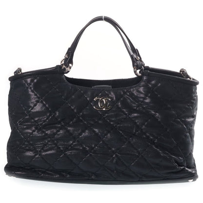 Chanel Wild Stitch Chain Shoulder Bag Black Leather Silver