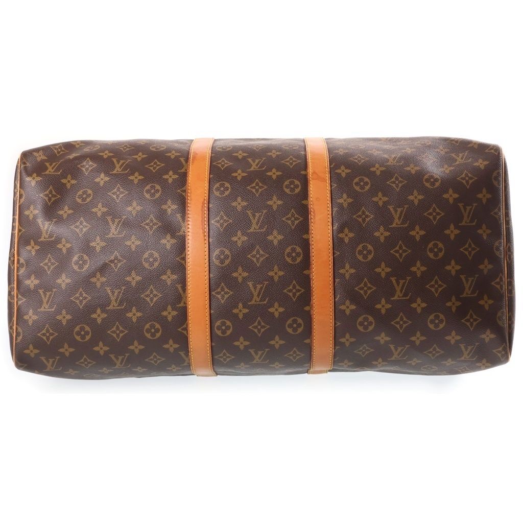 Louis Vuitton Monogram Keepall 55 Boston Bag Brown Leather Gold — view 4