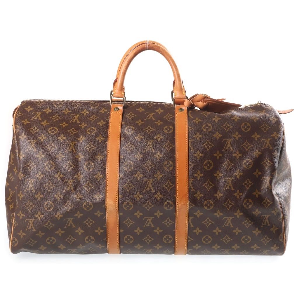 Louis Vuitton Monogram Keepall 55 Boston Bag Brown Leather Gold — view 2