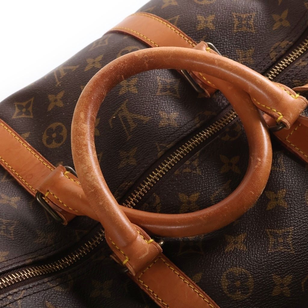 Louis Vuitton Monogram Keepall 55 Boston Bag Brown Leather Gold — view 7