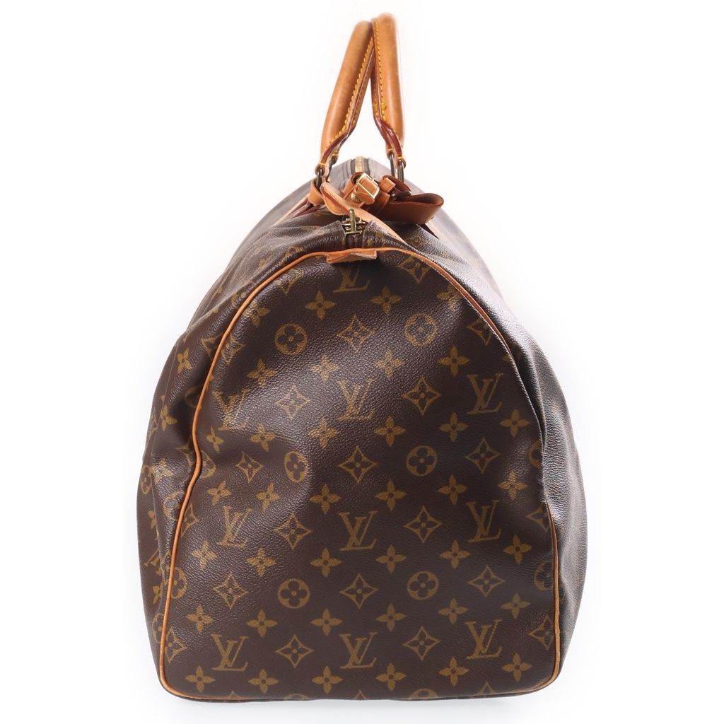 Louis Vuitton Monogram Keepall 55 Boston Bag Brown Leather Gold — view 3