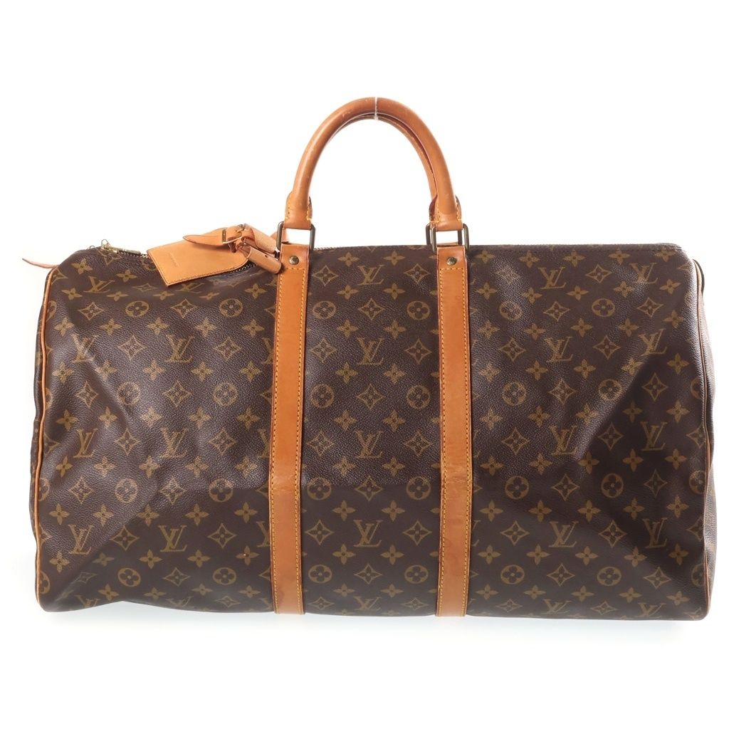 Louis Vuitton Monogram Keepall 55 Boston Bag Brown Leather Gold