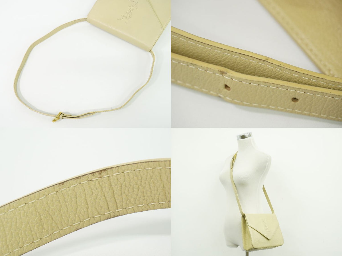 Saint Laurent YSL Logo 2-Way Shoulder Bag Clutch Leather Ivory — view 6