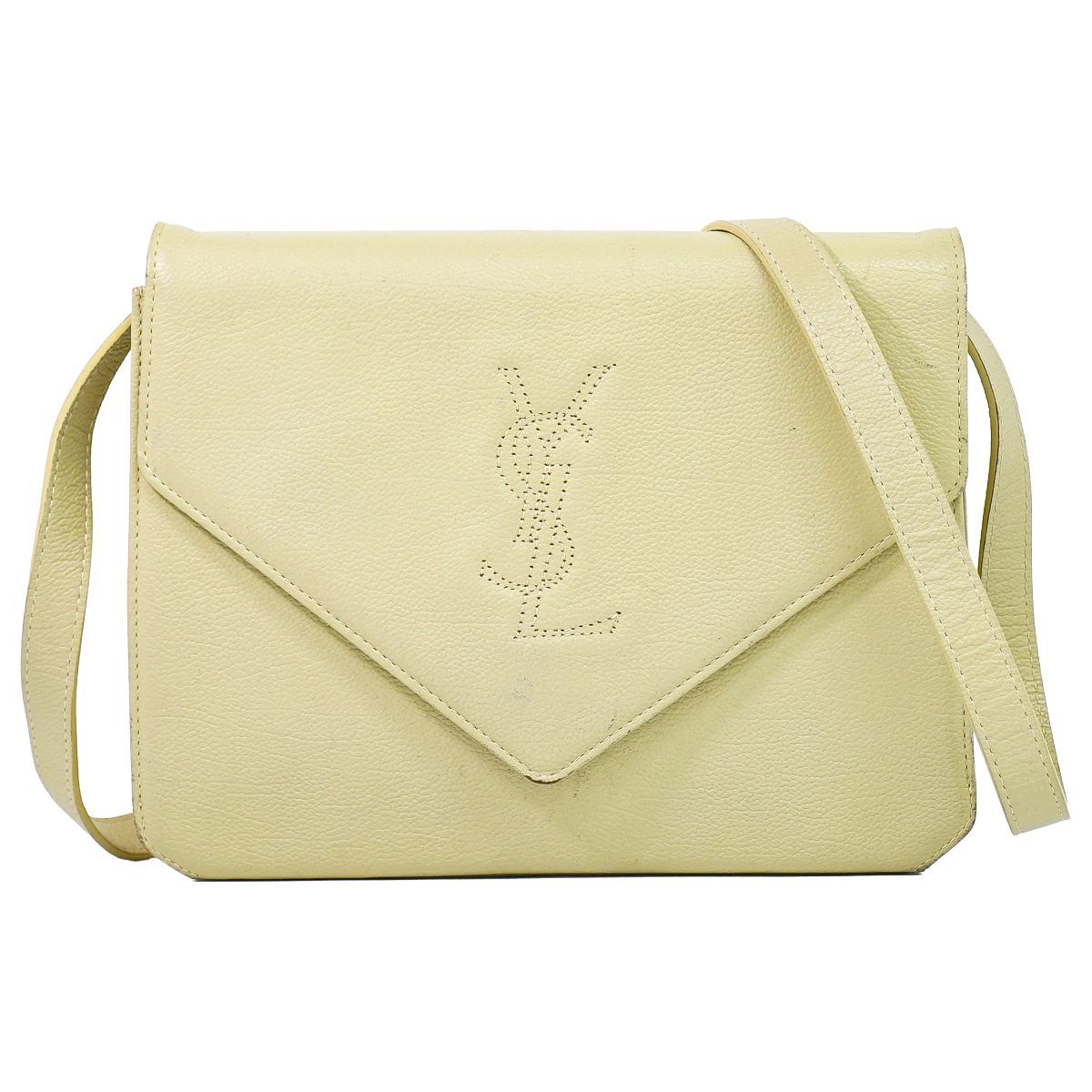 Saint Laurent YSL Logo 2-Way Shoulder Bag Clutch Leather Ivory