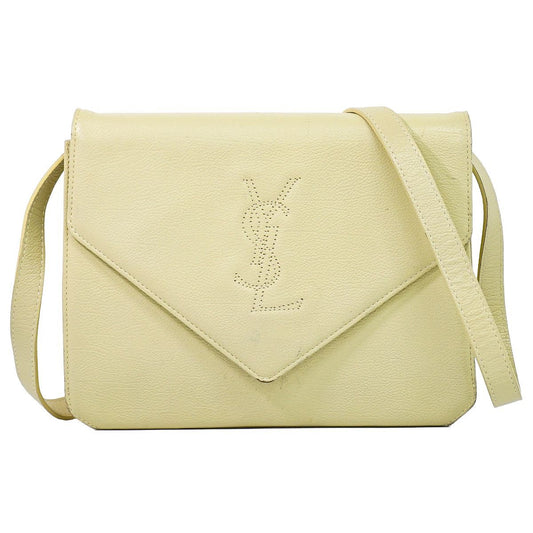 Saint Laurent YSL Logo 2-Way Shoulder Bag Clutch Leather Ivory
