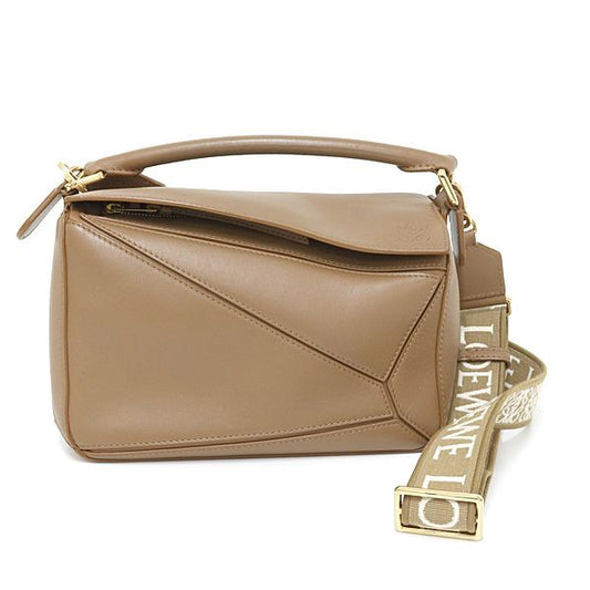 Loewe Puzzle Bag Small Calfskin Anagram Strap Taupe 3way Jacquard