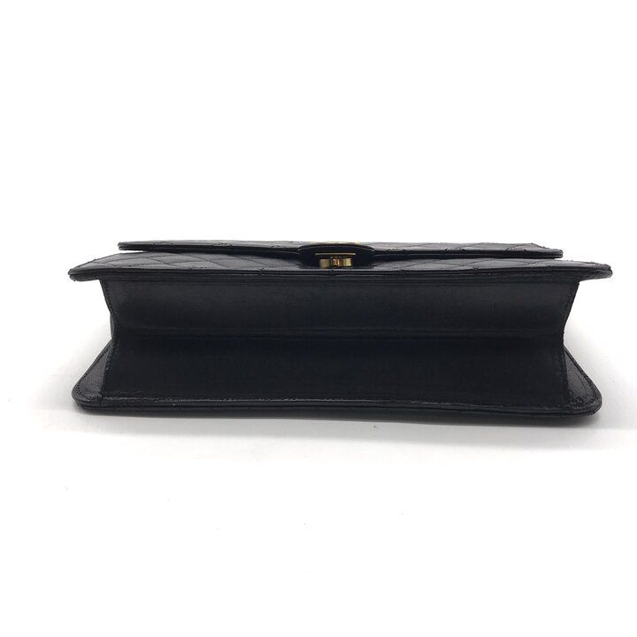 Chanel CC Logo Quilted Lambskin Chain Shoulder Bag Black Push Lock — view 3